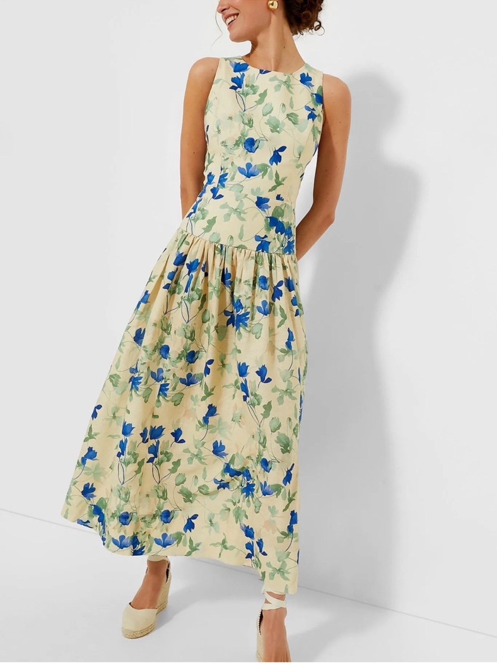 NWT Tuckernuck Dress Ezra Bellflower Blooms in Tan Watercolor Floral